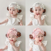 宝宝假发头饰蕾丝公主小女孩百天周岁婴幼儿发饰帽婴儿护囟门发带