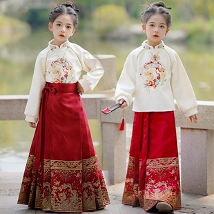 儿童马面裙女童套装冬季2024中国风古装汉服冬款拜年服女春秋