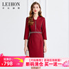 LEIHON/李红国际晚宴聚会款大气中国红重工烫钻显瘦X版连衣裙