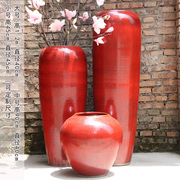 景德镇陶瓷颜色釉高温，窑变红色落地大花瓶，欧式客厅酒店别墅摆件
