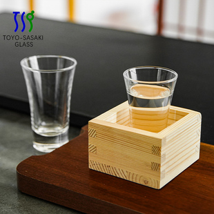 日本进口东洋佐佐木日式透明玻璃，清酒杯创意四方，小木盒酒杯酒枡