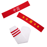 儿童发带男女五角星中国头饰，演出运动弹力可伸缩红杠红条条足球袜