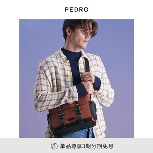 PEDRO大容量邮差包男包拼色扣带英伦单肩斜挎包PM2-26320160