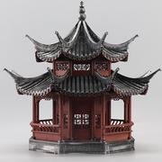 新中式古典木制八角凉亭架饰品摆件博古架中式玄关装饰品建筑