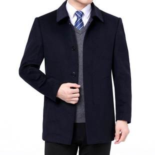 中年年男装羊毛呢大衣加厚冬装外套中绒人中长款妮子大衣羊外套