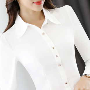高级白衬衫女长袖时尚洋气白色女士衬衣职业女装修身女款寸衫