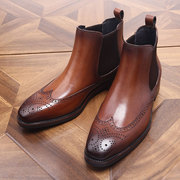 意大利复古英伦皮靴切尔西靴布洛克高帮雕花手工鞋商务正装真皮鞋
