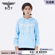 BOYLONDON秋冬情侣款长袖logo满印烫钻刺绣纹理感套头卫衣N04025