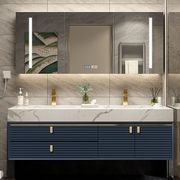 轻奢现代岩板浴室柜一体双盆橡木卫浴柜组合智能镜柜简约洗漱手台