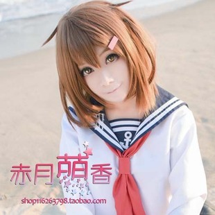 cosplay假发 舰队collection/Ikazuchi原版雷蜜桃棕色披肩短发