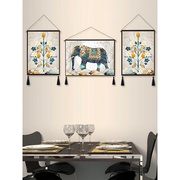 美式客厅装饰画挂布壁毯，玄关沙发背景墙，画发财树大象油画布艺挂毯