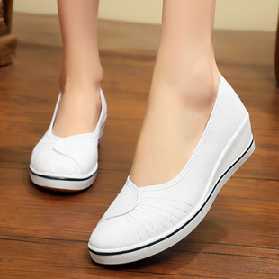 老北京布鞋女鞋护士鞋白色坡跟防滑工作鞋女透气美容鞋小白鞋