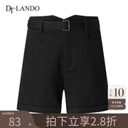 DTLANDO休闲短裤女高腰折边修身设计2023夏季黑色腰带短裤