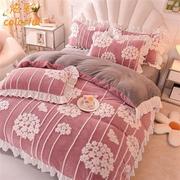 紫罗兰家纺冬季加厚牛奶，绒四件套保暖床单，被套床笠法兰绒床上用