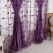 欧式紫色绣花纱帘美容院，隔断帘遮光卧室，阳台客厅定制公主成品窗帘