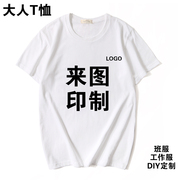 diy定制工作服圆领t恤男女纯棉，宽松白色短袖手绘班服印字logo