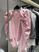 MIDO家 2024春季韩版时尚设计感泡泡肩长袖衬衫女衬衣上衣