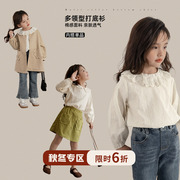 陈大猪女童娃娃领衬衫，2024春秋学院风长袖，衬衣儿童宽松上衣