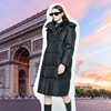 dkny唐可娜儿logo提花，连帽中长款羽绒服女2022秋冬白鸭绒(白鸭绒)