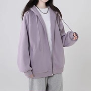 春季紫色外套女春秋款拉链2024运动休闲套装连帽开衫卫衣