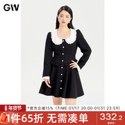 GW大码女装复古甜美气质蕾丝花边娃娃领连衣裙2023秋季微胖mm