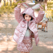 女童羽绒服中长款免洗亮面加厚中大儿童，韩版冬季洋气甜美保暖套装