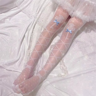 lolita公主薄款提花小个子大腿袜日系甜美少女超薄蝴蝶结过膝丝袜