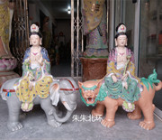 景德镇陶瓷摆件人物工艺品雕塑居家寺庙供奉骑兽文殊普贤菩萨佛像