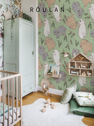 柔兰兔子植物婴儿儿童，房壁纸男孩女孩，卧室墙布无纺布墙纸定制壁画
