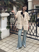 HU韩版短袖西装外套女夏季2024款设计感小众宽松休闲薄款西服上衣