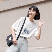 茉语家原创日系印花t恤2023夏季韩版女装宽松白色短袖上衣ins