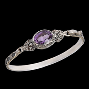 925银复古时尚镶嵌紫水晶银饰品女款时尚手饰，手镯手环手链礼物