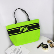 个性时尚辣妹pink字母帆布包，手提单肩，包带拉链女包大容量购物袋子
