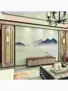 新中式水墨山水壁纸客厅电视背景墙，壁画8d茶室书房墙布影视墙壁布