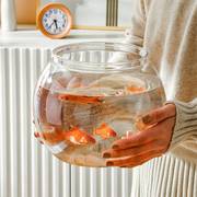 玻璃鱼缸透明仿玻璃防摔客厅桌面圆形亚克力塑料透明迷你金鱼缸