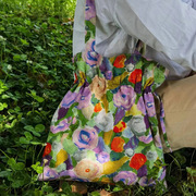 春夏油画文艺女生束口肩帆布包 大容量简约小碎花布袋包