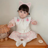 韩版女童春秋装套装女宝宝碎花棉质连衣裙小马甲两件套洋气外出服