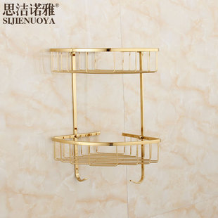 欧式全铜金色双层三角篮置物架五金挂件卫生间淋浴转角架免打孔