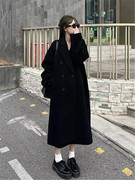 黑色毛呢大衣韩系显瘦秋冬季高级感气质中长款加厚夹棉西装外套女