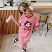 女童米奇短袖t恤裙2023韩版中小童印花洋装宝宝中长版裙t潮