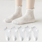 女童袜子夏季薄款木，耳边公主袜儿童，花边袜幼儿园女孩宝宝白色短袜