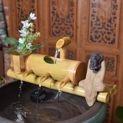 陶瓷流水喷泉摆件风水轮竹子，创意水车鱼缸家居客厅办公室桌面石槽