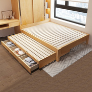 榻榻米地台床无床头榉木床全实木储物小户型拖床，子母床高低双层床