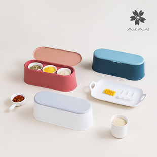 日本AKAW爱家屋厨房用具调料盒带勺调味佐料罐家用创意套装组合