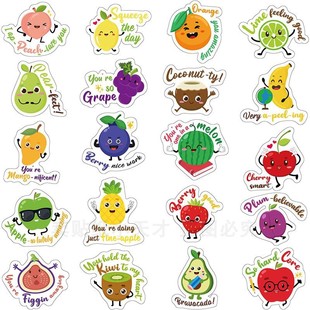 10张/包卡通可爱水果表情装饰贴纸英文益智学习儿童玩具贴画标签