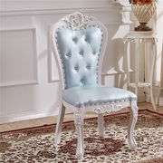 欧式椅子欧式餐椅实木店餐厅软包雕花描金描银椅美甲椅子高三花