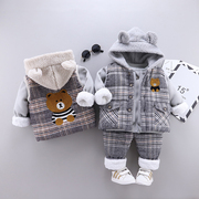 韩国童装男童冬装加绒加厚三件套婴儿童冬款1一3岁男宝宝套装小童