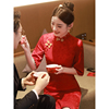 旗袍敬酒服小个子新娘秋季结婚红色高级感订婚出阁宴礼服平时可穿
