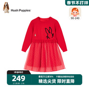 暇步士童装女童红色连衣裙秋冬装小童新年装裙子儿童过年服