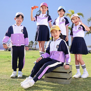 儿童三件套运动服春季班服紫色，小学生一二四五年级幼儿园园服夏装